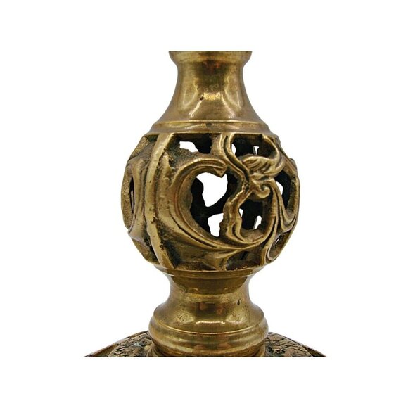 Ornate Small Brass Lamp Base Candlestick Holder Home Accents Vintage Retro 4x6" - Picture 3 of 12